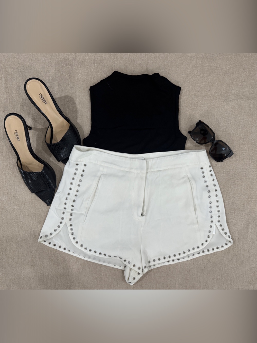 A.L.C. White Studded High-Rise Shorts